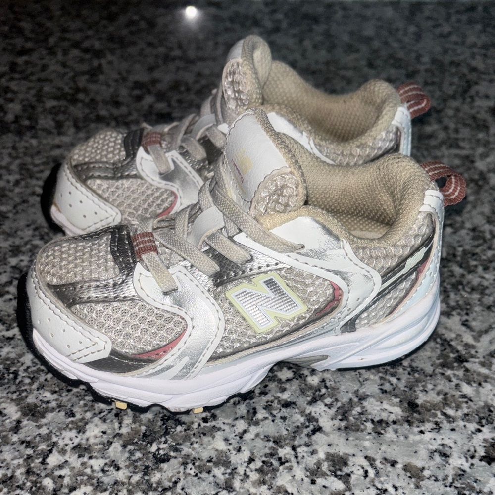 New Balance Kids' White and Tan Sneakers